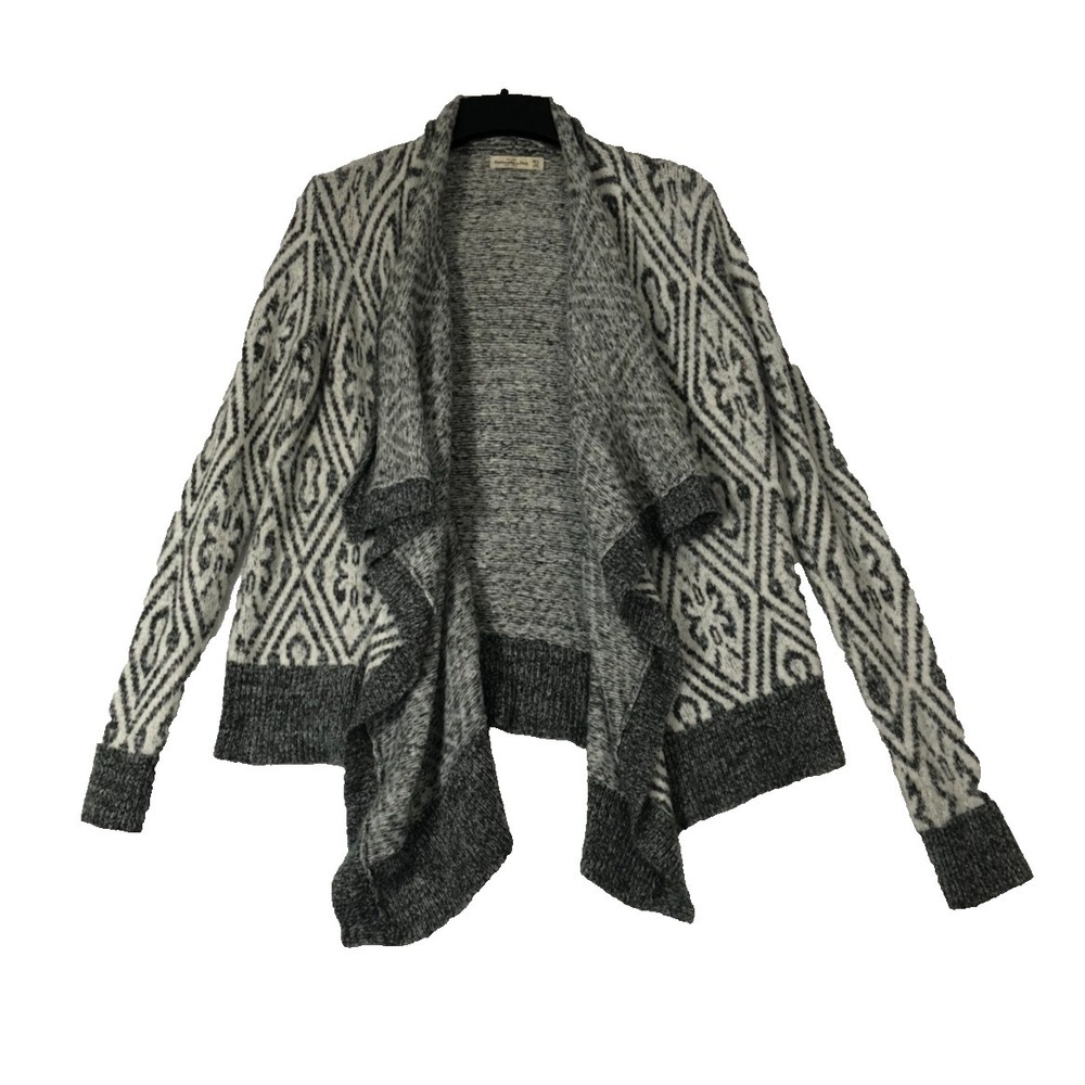 Abercrombie & Fitch Cardigan Sweater Women M/L Med Large Grey White Open Front